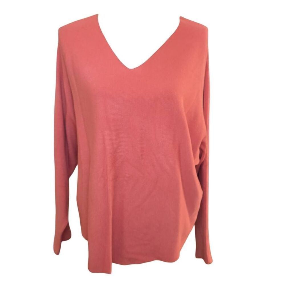 Vila Milamo Women's Size Large Orange V-neck Dolman Sleeve Soft Knit Sweater